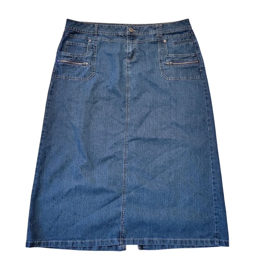 Cato Denim Skirt 18‎ Blue Jean Stretch A Line Pockets Back Slit Yellowstone